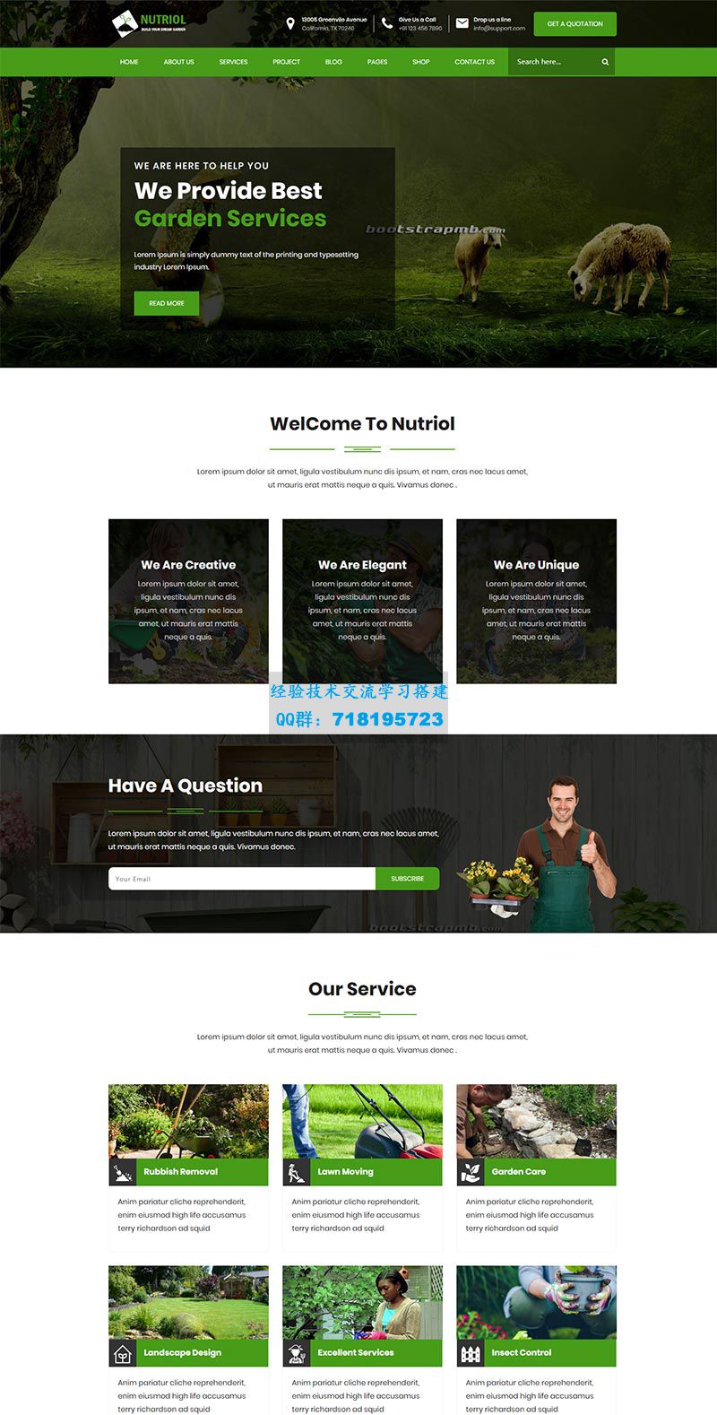     色的花园设计服务Bootstrap网站html模板

