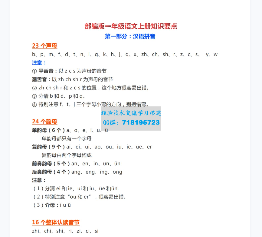 小学语文《知识梳理》1-6年级上下册