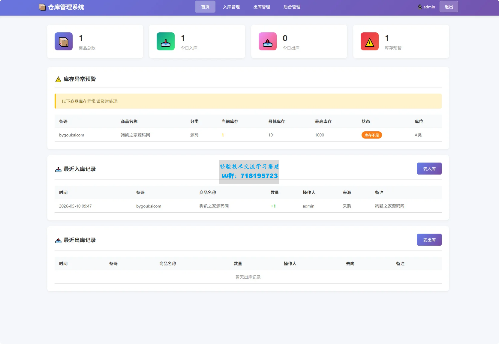 仓库管理系统源码 小型企业商铺库存管理支持扫码枪